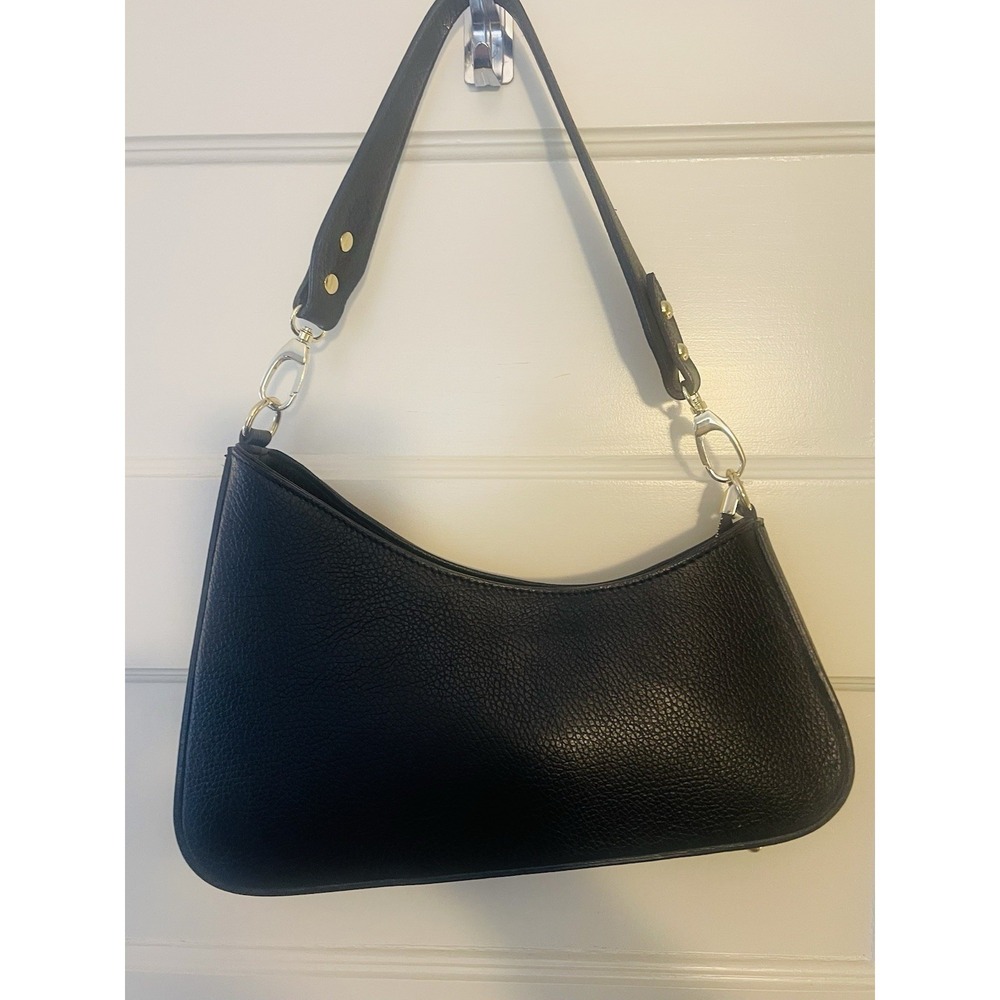 Anna Paola Italy Pebbled Leather Shoulder Bag Black Gold Hardware Baguette